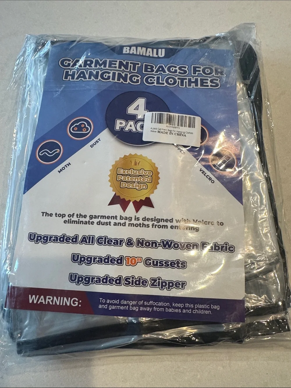 Clear Garment Bags for Hanging Clothes - 4 Pack (Black Trim)